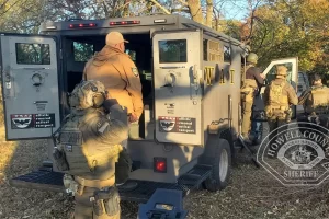 Armored law enforcement vehicle in the field